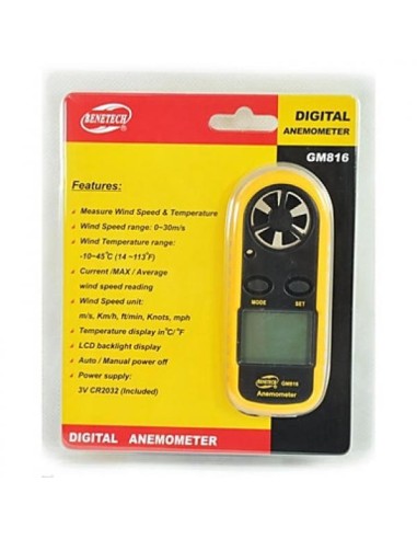 Anémomètre Numérique Vitesse du Vent Thermomètre Rectangle