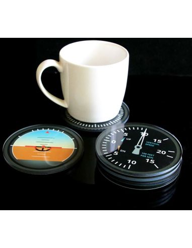SET OF 6 ROUND MODERN AIRCRAFT INSTRUMENT COASTERS