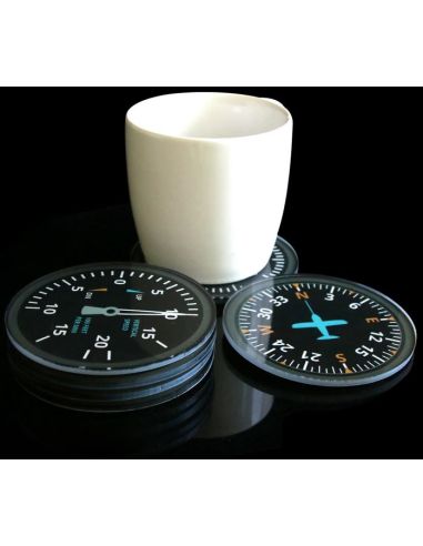 SET OF 6 ROUND MODERN AIRCRAFT INSTRUMENT COASTERS