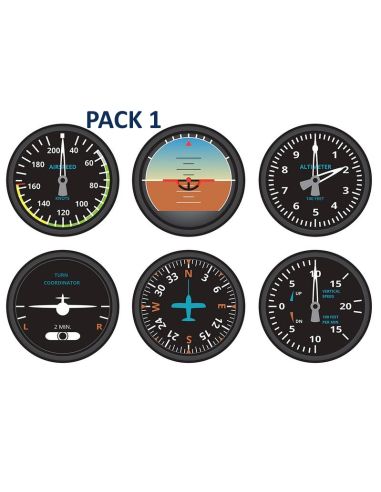 Ensemble de 6 SOUS-VERRES d'INSTRUMENTS DE VOL AVION MODERNES RONDS