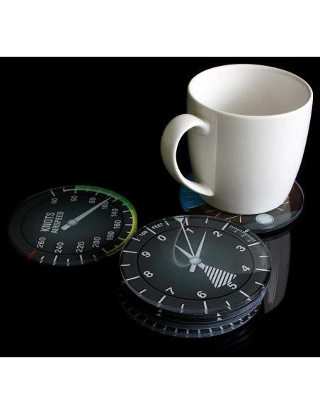 Ensemble de 6 SOUS-VERRES d'INSTRUMENTS DE VOL AVION MODERNES RONDS