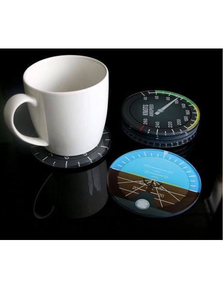 Ensemble de 6 SOUS-VERRES d'INSTRUMENTS DE VOL AVION MODERNES RONDS