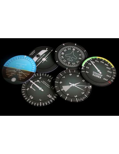 SET OF 6 ROUND MODERN AIRCRAFT INSTRUMENT COASTERS