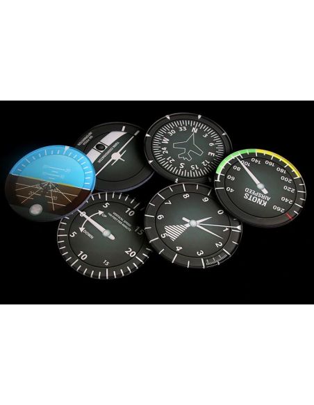 SET OF 6 ROUND MODERN AIRCRAFT INSTRUMENT COASTERS
